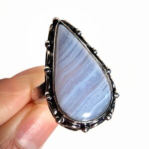 Natural Blue Lace Agate Ring S925 Sterling Silver Vintage SIZE 8.5